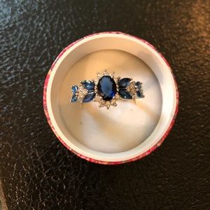Women’s 18k WG Created Blue Sapphire/Diamond Ring